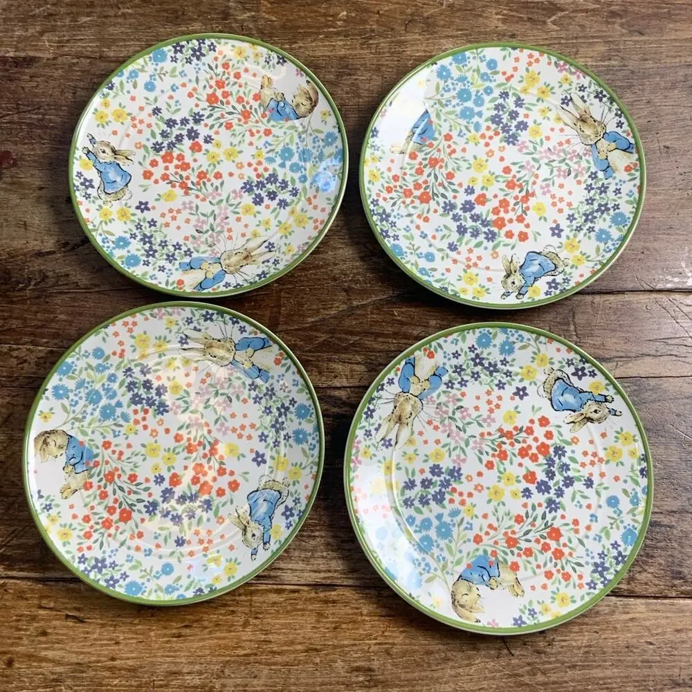 Pottery Barn Hilltop Meadow 4 Appetizer Plates Peter Rabbit NIB